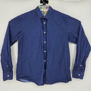 Untuckit Shirt Mens Large Button Up Casual‎ Blue White Triangles Long Sleeve